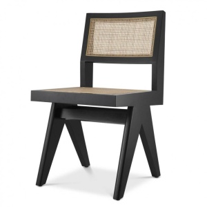 Scaun design clasic din lemn si rattan Niclas, negru 114737 HZ