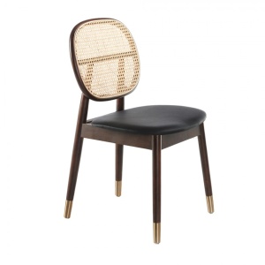 Scaun design LUX din lemn cu spatar de rattan Walnut AC 4093-DC1599