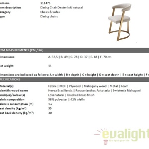 Scaun design LUX finisaj alama cu sezut si spatar tapitat Dexter 111473 HZ - Img 6