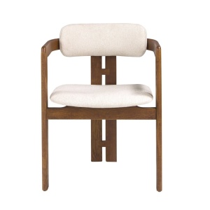 Scaun dining material textil alb-galbui si lemn Off-white - Img 5