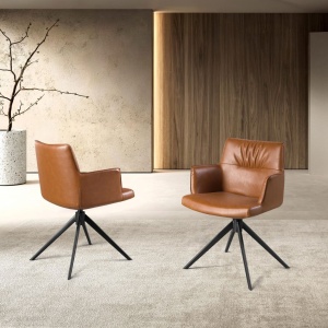 Scaun pivotant design LUX, Piele sintetica, Cognac brown - Img 6