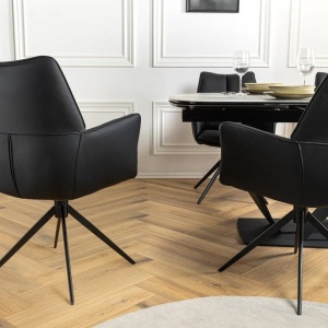 Scaun pivotant modern, Piele Naturala, Negru, PAPILLON - Img 2