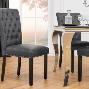 Set 2 scaune Stil Baroc, Piele Sintetica, Negru Vintage, CASTLE - Img 4