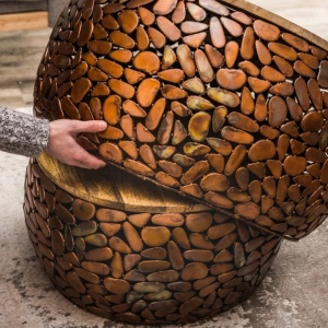 Set de 2 masute design unicat Stone Mosaic, cupru A-41432 VC - Img 6
