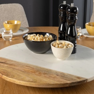 Set de 2 placi turnante, Farfurii decorative, Marmura alba, Lemn, SERVANT 50cm - Img 9