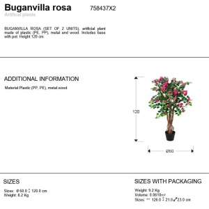Set de 2 plante artificiale, Bougainvillea roz H-120cm - Img 5