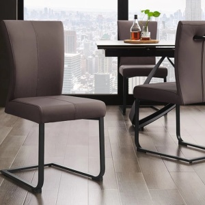 Set de 2 scaune, Metal, Piele Naturala, Gri Taupe, SAMSON A-45173 VC - Img 3