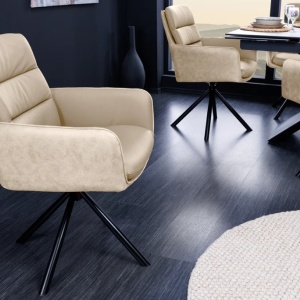Set de 2 scaune pivotante Big George piele si microfibra bej - Img 2