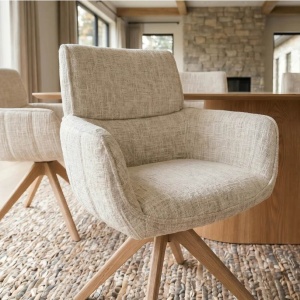 Set de 2 scaune pivotante, Lemn de stejar, Chenille Bej, UNIQUE