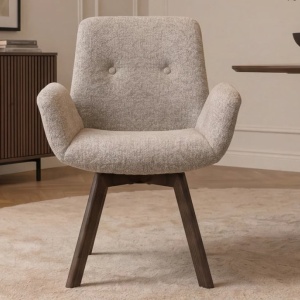 Set de 2 scaune pivotante, Lemn de stejar, textil boucle taupe BALTIC - Img 6