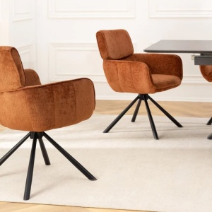 Set de 2 scaune pivotante, Metal Negru, Chenille Maro, UNIQUE A-46319 VC - Img 9