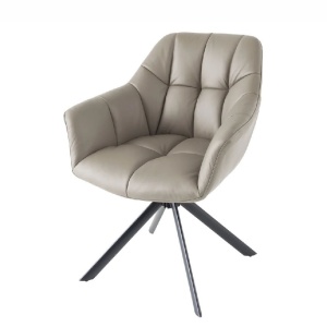 Set de 2 scaune pivotante PAPILLON piele taupe/ negru - Img 12