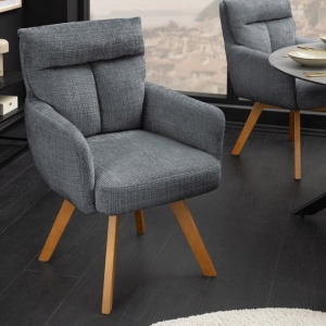Set de 2 scaune pivotante picioare din lemn Big George gri chenille - Img 10