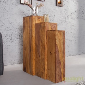 Set de 3 coloane decorative din lemn masiv, Makassar Sheesham - Img 3
