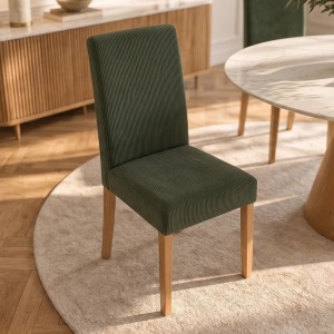 Set de 4 scaune GENUA cu picioare din lemn de mango si catifea raiata verde - Img 4