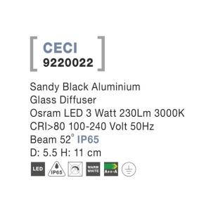 Spot LED aplicat de exterior IP65 CECI negru 5,5cm NVL-9220022 79515 universul-luminii.ro