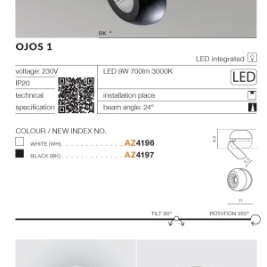 Spot LED aplicat directionabil de tavan/plafon OJOS 1 negru 199265 universul-luminii.ro