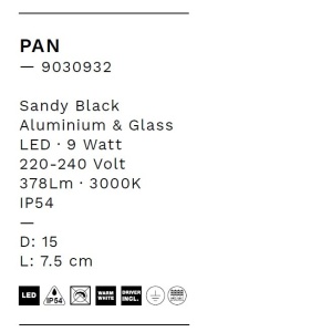 Spot LED aplicat iluminat exterior ambiental IP54 PAN negru 160455 universul-luminii.ro