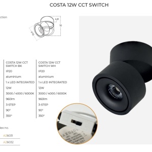 Spot LED aplicat reglabil COSTA 12W CCT SWITCH - Img 2
