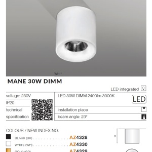 Spot LED aplicat tavan/plafon MANE 30W DIMM negru 97575 universul-luminii.ro