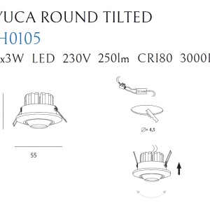 Spot LED directionabil incastrabil tavan fals YUCA ROUND TILTED negru H0105 MX - Img 2