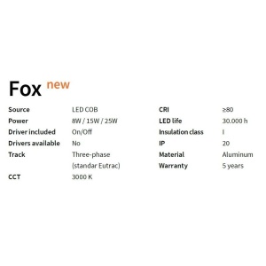 Spot LED directionabil pentru sina Link, FOX 08W CRI80 41° 3000K GD 126445 universul-luminii.ro