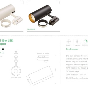 Spot LED directionabil pentru sina Track Project Collection, Gemini alb - Img 5