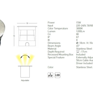 Spot LED incastrabil de exterior decorativ IP67 Wael A 154765 universul-luminii.ro