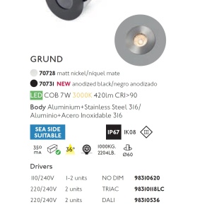 Spot LED incastrabil de exterior pavaj GRUND 7W inox negru 84815 universul-luminii.ro