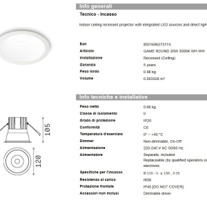 Spot LED incastrabil Game round alb 20w 3000k - Img 2