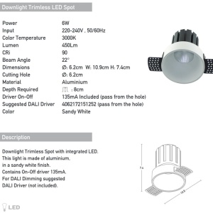 Spot LED incastrabil Trimless alb 6W 3000K 155355 universul-luminii.ro
