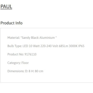 Stalp de exterior cu tarus pentru terasa sau gradina, PAUL H-80cm 152895 universul-luminii.ro