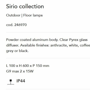 Stalp de iluminat exterior IP44 SIRIO PT2 H60 GRIGIO 82475 universul-luminii.ro