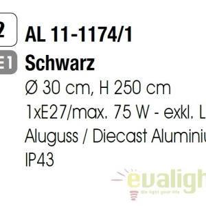 Stalp exterior stil clasic IP43 H250cm Reika negru AL 11-1174/1 schwarz OR 55085 universul-luminii.ro