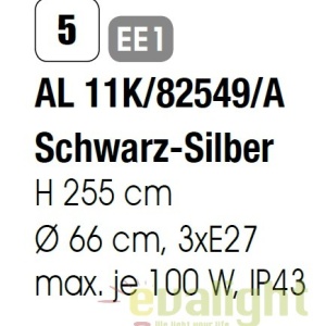 Stalp iluminat exterior stil clasic IP43 H255 Hermine AL 11K/82549/A schwarz-silber OR 42765 universul-luminii.ro
