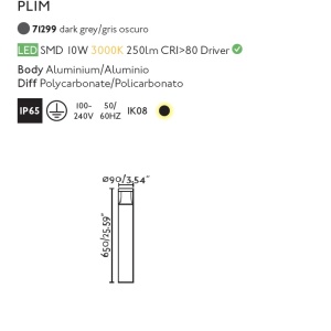 Stalp LED de iluminat exterior design modern IP65 PLIM-1 80685 universul-luminii.ro