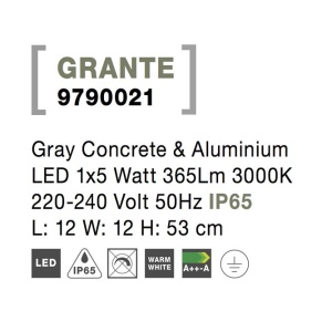 Stalp LED modern de exterior IP65 GRANTE gri ciment, H-53cm 190835 universul-luminii.ro