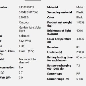 Stalp LED solar de exterior cu senzor de miscare IP44 Justina negru 215935 universul-luminii.ro