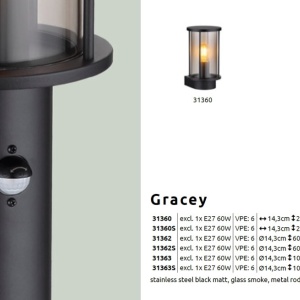 Stalp mic pentru exterior cu senzor de miscare design modern IP54 Gracey negru 135685 universul-luminii.ro