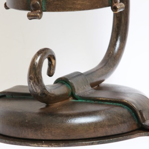Stalp piedestral iluminat exterior design medieval cu felinar rotund si acoperis nituit, din fier forjat, inaltime 60cm, AL 6535 64005 universul-luminii.ro