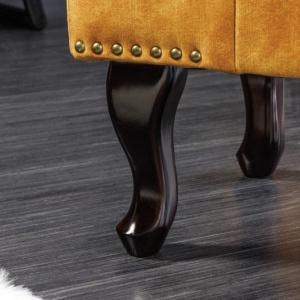 Suport picioare clasic stil englezesc Chesterfield, catifea galben mustar - Img 5