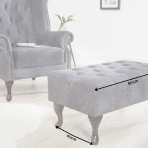 Taburet/ Suport picioare clasic stil englezesc Chesterfield gri antic - Img 6