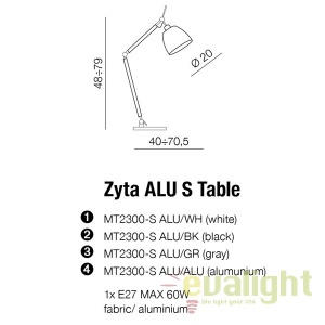 Veioza directionabila design modern ZYTA S ALU aluminiu 183975 universul-luminii.ro