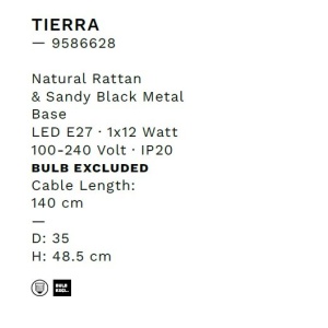 Veioza/Lampa de masa decorativa ratan natural, TIERRA D 35cm 244275 universul-luminii.ro