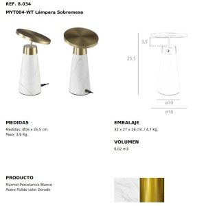 Veioza, Lampa de masa design LUX LED dimabil Calacatta marble white 116815 universul-luminii.ro