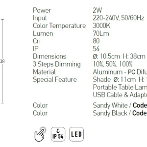 Veioza LED pentru iluminat exterior, IP54 Ahri alb 118165 universul-luminii.ro