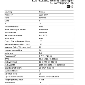 Ventilator incastrat tavan cu telecomanda KLIM M 125cm, negru/ pin - Img 5