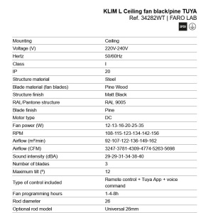 Ventilator smart sistem TUYA si telecomanda KLIM L 150cm, negru/ pin - Img 6