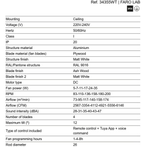 Ventilator tavan smart sistem TUYA si telecomanda RUDDER 4 L alb/frasin - Img 8