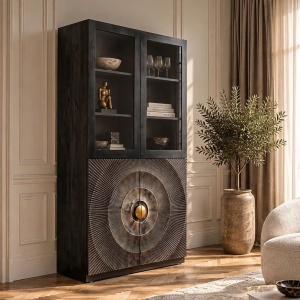 Vitrina design vintage GOLDEN SUNSET 180cm lemn negru/ auriu - Img 4